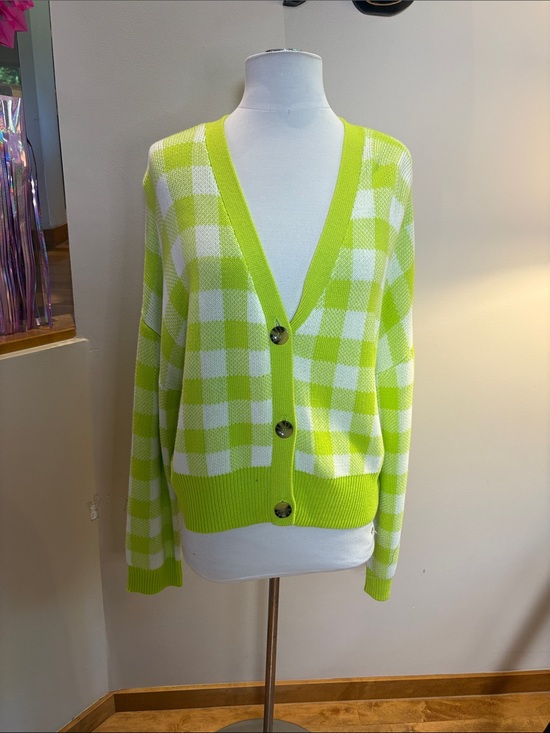 bp Sweaters - bp Lime Green and White Check V-Neck Cardigan